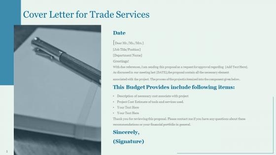 Proposal for trade services cover letter for trade services