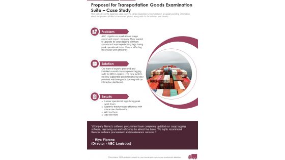 Proposal For Transportation Goods Examination Suite Case Study One Pager Sample Example Document