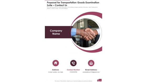 Proposal For Transportation Goods Examination Suite Contact Us One Pager Sample Example Document
