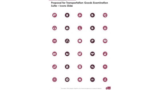 Proposal For Transportation Goods Examination Suite Icons Slide One Pager Sample Example Document