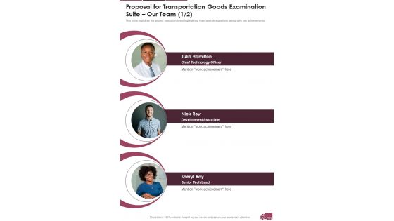 Proposal For Transportation Goods Examination Suite Our Team One Pager Sample Example Document