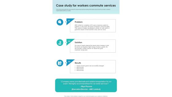 Proposal For Workers Commute Case Study For Workers Commute One Pager Sample Example Document
