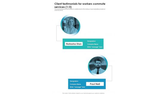 Proposal For Workers Commute Client Testimonials For Workers One Pager Sample Example Document