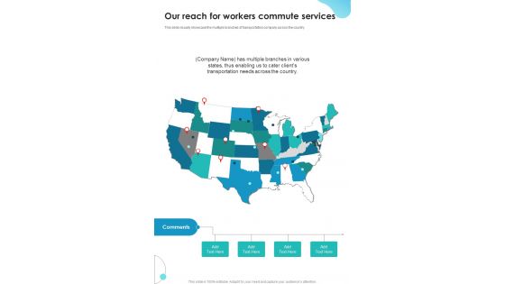 Proposal For Workers Commute Our Reach For Workers Commute Services One Pager Sample Example Document