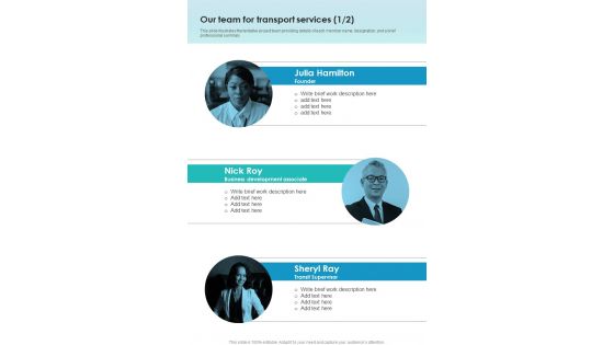 Proposal For Workers Commute Our Team For Transport Services One Pager Sample Example Document