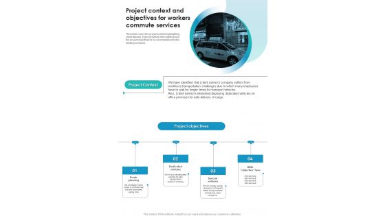 Proposal For Workers Commute Project Context And Objectives For Workers One Pager Sample Example Document