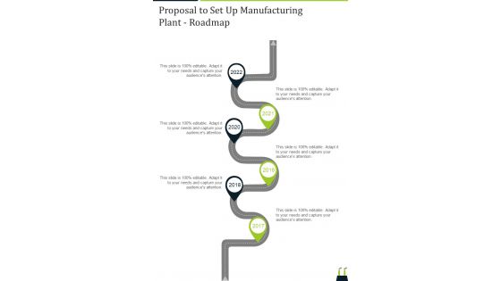 Proposal To Set Up Manufacturing Plant Roadmap One Pager Sample Example Document