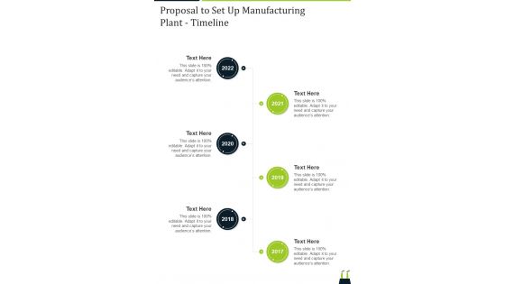 Proposal To Set Up Manufacturing Plant Timeline One Pager Sample Example Document