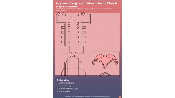 Proposed Design And Deliverables For Church Project Proposal One Pager Sample Example Document