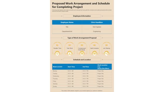 Proposed Work Arrangement And Schedule For Completing Project One Pager Sample Example Document