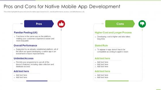 Pros And Cons For Native Mobile App Development Ppt Designs