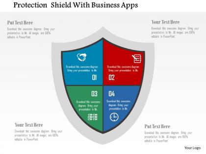 Protection shield with business apps flat powerpoint design