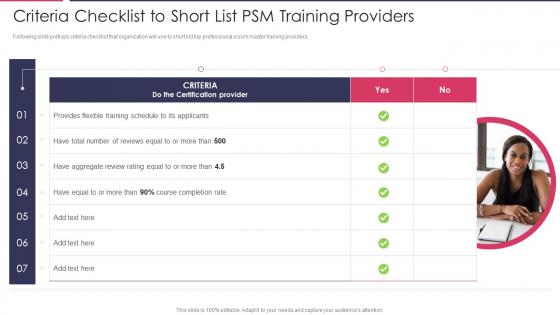 PSM Certification Training IT Criteria Checklist To Short List PSM Training Providers