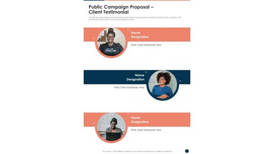 Public Campaign Proposal Client Testimonial One Pager Sample Example Document