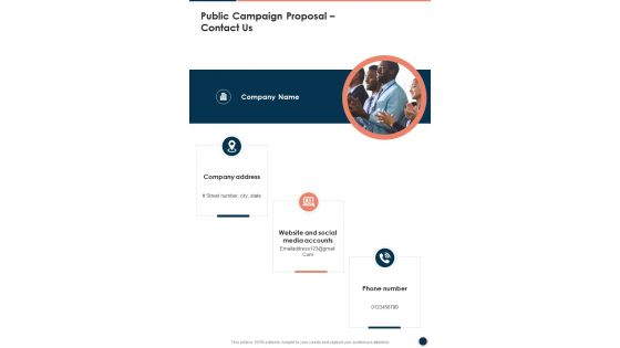 Public Campaign Proposal Contact Us One Pager Sample Example Document