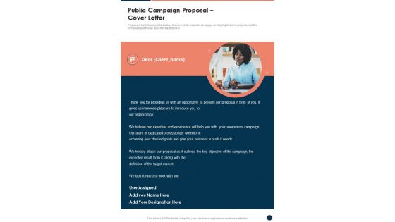 Public Campaign Proposal Cover Letter One Pager Sample Example Document
