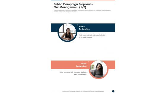 Public Campaign Proposal Our Management One Pager Sample Example Document
