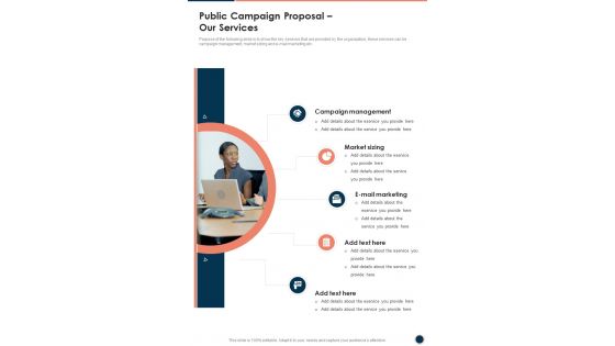 Public Campaign Proposal Our Services One Pager Sample Example Document