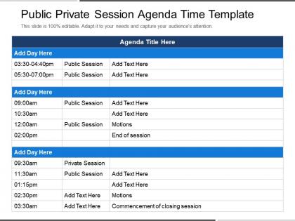 Public private session agenda time template