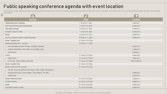 Public Speaking Conference Agenda With Event Location