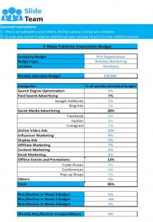 Publicity Investment Excel Spreadsheet Worksheet Xlcsv XL Bundle V