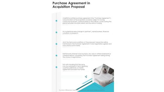 Purchase Agreement In Acquisition Proposal One Pager Sample Example Document