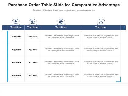 Purchase order table slide for comparative advantage infographic template