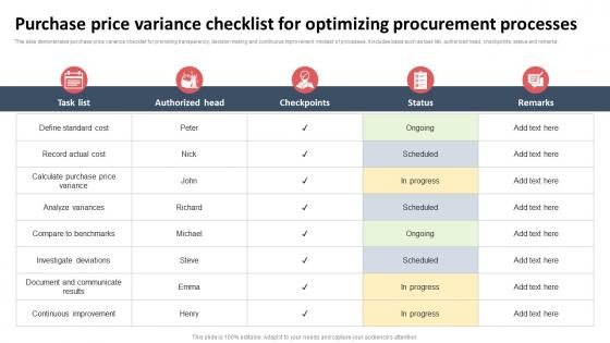 Purchase Price Variance Checklist For Optimizing Procurement Processes