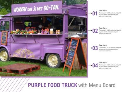 Purple food truck with menu board