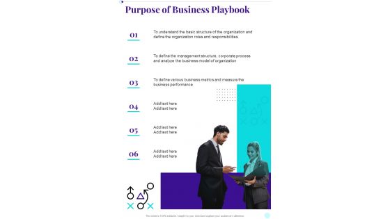 Purpose Of Business Playbook Business Playbook One Pager Sample Example Document