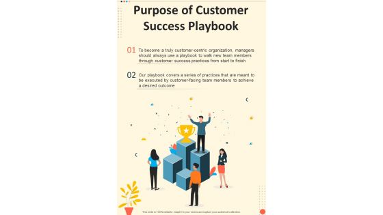 Purpose Of Customer Success Playbook One Pager Sample Example Document