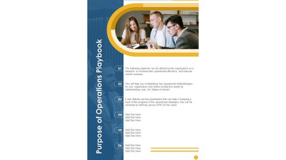 Purpose Of Operations Playbook One Pager Sample Example Document