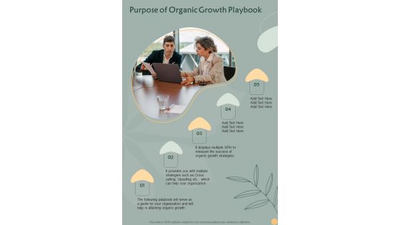 Purpose Of Organic Growth Playbook One Pager Sample Example Document