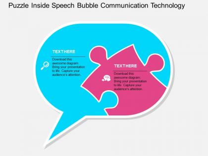 Puzzle inside speech bubble communication technology flat powerpoint design