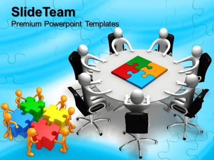 Puzzle pieces ppt powerpoint templates person round table and jigsaw chart slide
