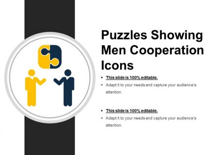 Puzzles showing men cooperation icons ppt samples