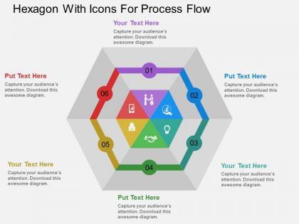 Px hexagon with icons for process flow flat powerpoint design