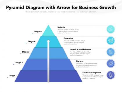 Pyramid diagram with arrow for business growth