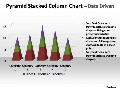Pyramid stacked column chart data driven powerpoint templates
