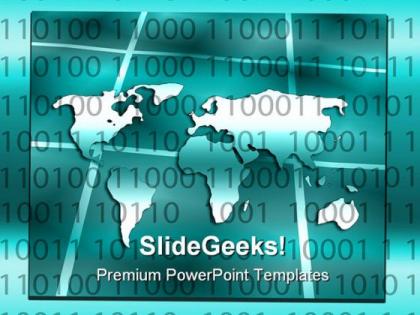 Binary code with world map business powerpoint templates and powerpoint backgrounds 0511