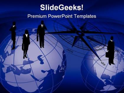Businessmen on globes geographical powerpoint templates and powerpoint backgrounds 0611