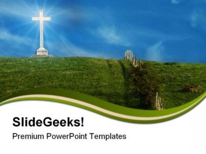 Cross on the hill religion powerpoint templates and powerpoint backgrounds 0811