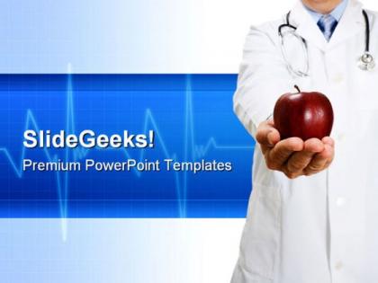 Doctor holding an apple health powerpoint templates and powerpoint backgrounds 0311
