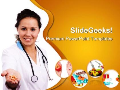 Doctor holding pills medical powerpoint templates and powerpoint backgrounds 0411