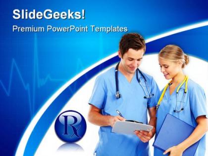Doctors disscuss reports medical powerpoint templates and powerpoint backgrounds 0411