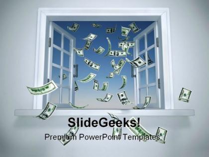 Dollars falling through the window money powerpoint backgrounds and templates 1210