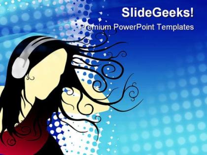 Girl listening music entertainment powerpoint templates and powerpoint backgrounds 0811