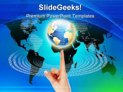 Global balanced on finger with code technology powerpoint templates and powerpoint backgrounds 0411