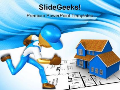Gold guy worker running construction powerpoint templates and powerpoint backgrounds 0611