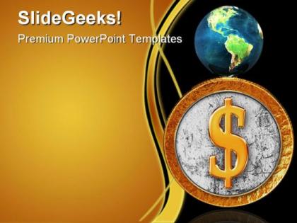Golden coin with reflectoin globe powerpoint templates and powerpoint backgrounds 0211